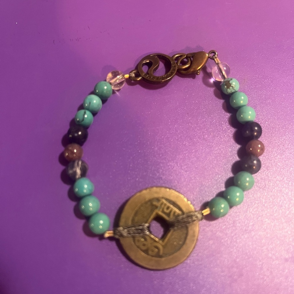 Energy muse Turquoise and Gold Beaded Bracelet